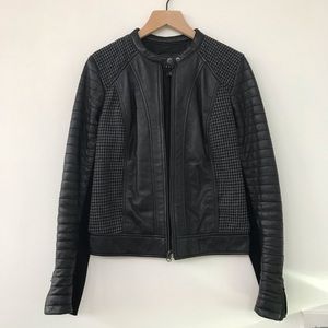 Trouve moto jacket in leather, wool and knit